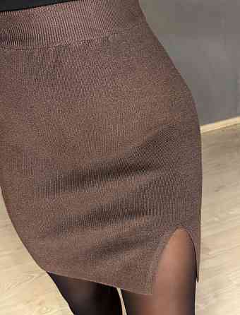 Спідниця жіноча My Fashion 6808-48 в’язана коротка з розрізом, коричневий, one size Київ