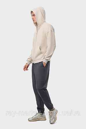 Костюм мужской худи на молнии бежевый и брюки темно-серые RAY PREMIUM LOOSE U0809 (U0809M-Cream-Dark Grey) XXL Киев