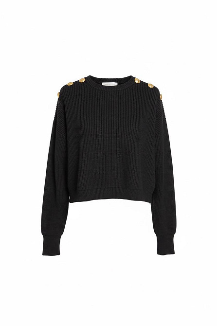 Свитер женский MIX RAY 6733 укороченный с золотыми пуговицами на плечах, черный, one size Киев - изображение 18