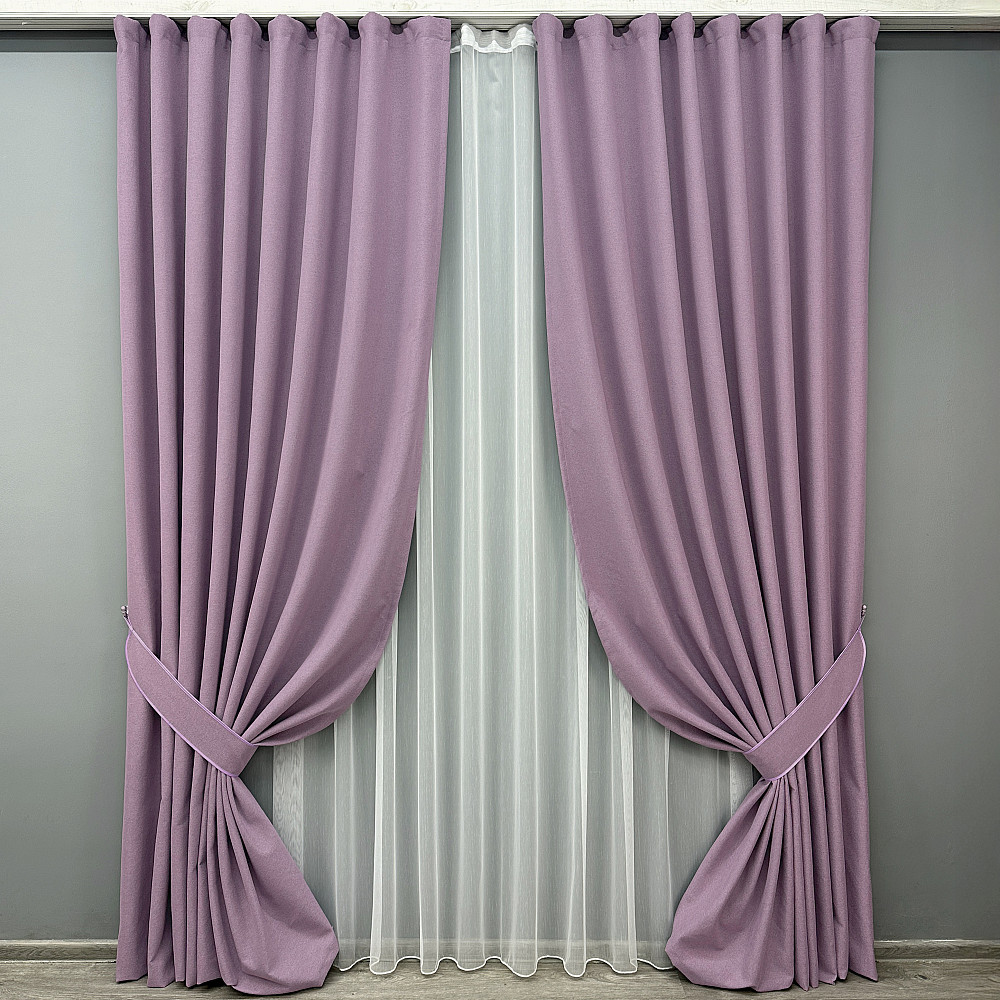 Комплект штор VR-Textil 100% блэкаут ASHEN NIGHT 150х270 2шт и Тюль 600х270 1844ш-1153т сиреневый с белым 71-083/5 Киев - изображение 1