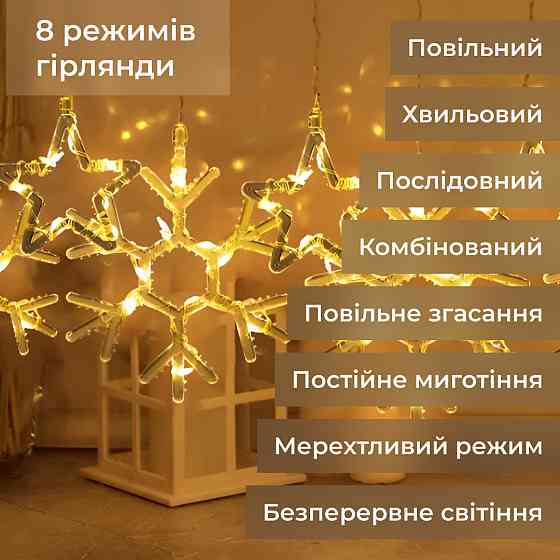Гірлянда-штора 3х0,9 м "Сніжинка" на 145 LED жовта Київ