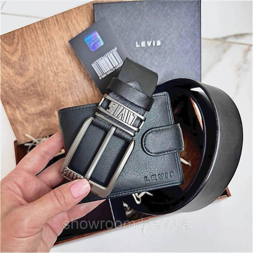 Мужской подарочный набор портмоне и ремень в деревянной коробке Levis (518) Киев - изображение 3