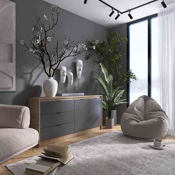 Большой комод с дверями и 3-мя ящиками Эверест Сити-1500 150,2х38х74,6 Дуб сонома/Графит (DTM-071101) Львов