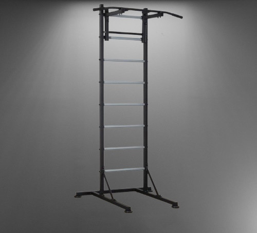 Стандартная шведская стенка черная универсальная передвижная с турником брусьями гимнастической лавкой Каменское - изображение 3