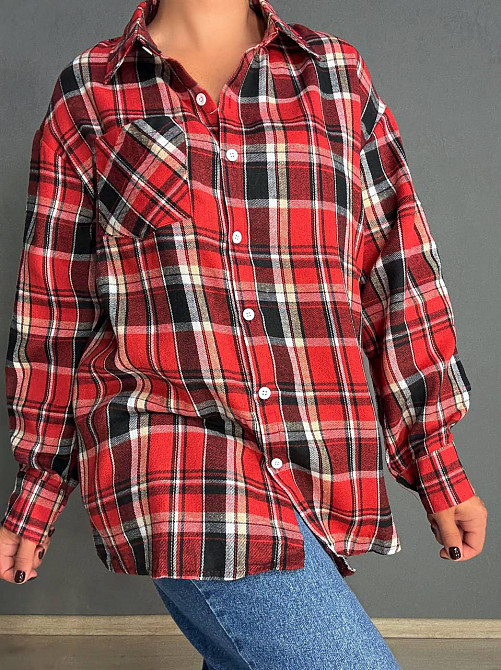 Рубашка женская Baoyu 225-1 в клетку оверсайз фланель, красный, one size Киев - изображение 14