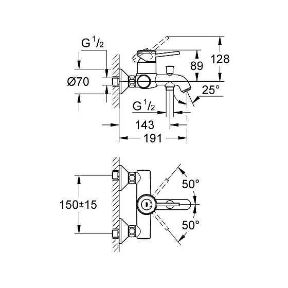 Змішувач для ванни Grohe BauClassic 32865000 хром Київ