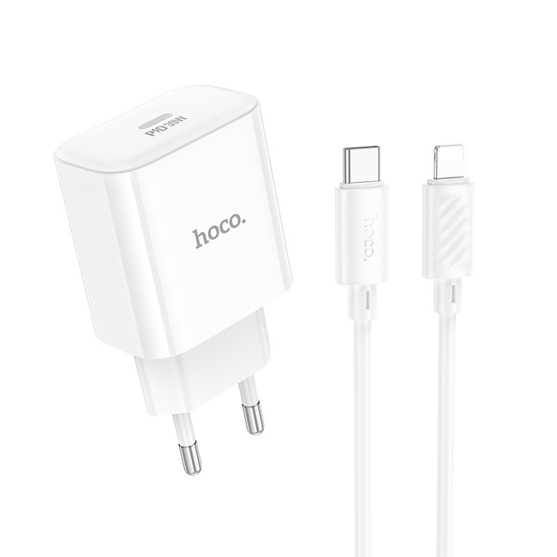 Мережевий зарядний пристрій з кабелем HOCO C76A Pro Majestic single port PD30W charger set (C to iP)(EU) White Одеса - фото 1