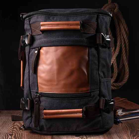 Текстильний великий дорожній рюкзак трансформер Vintage sale_15074 Чорний Київ