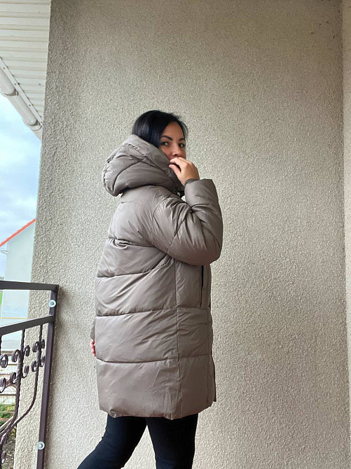 Куртка женская Lady Yep 9045 длинная бедра с капюшоном пальто коричневая, коричневый, 42 Киев - изображение 13