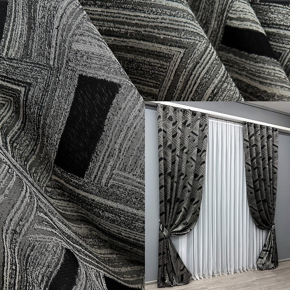 Комплект готовых штор VR-Textil Жаккард Mystery № 1629ш Серый с черным 150х290 см 2 шт (33-0523) Киев - изображение 1