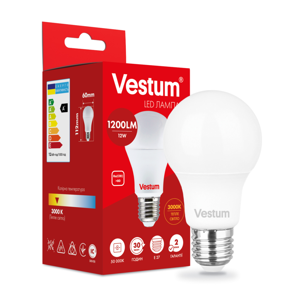 Світлодіодна лампа Vestum A60 12W 3000K 220V E27 1-VS-1104 Київ - фото 3