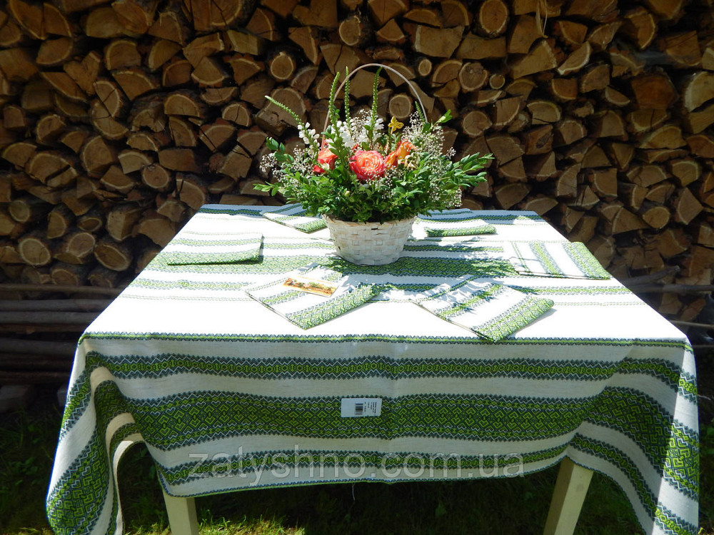Зеленая вышитая скатерть и салфетки  на льне Киев - изображение 5