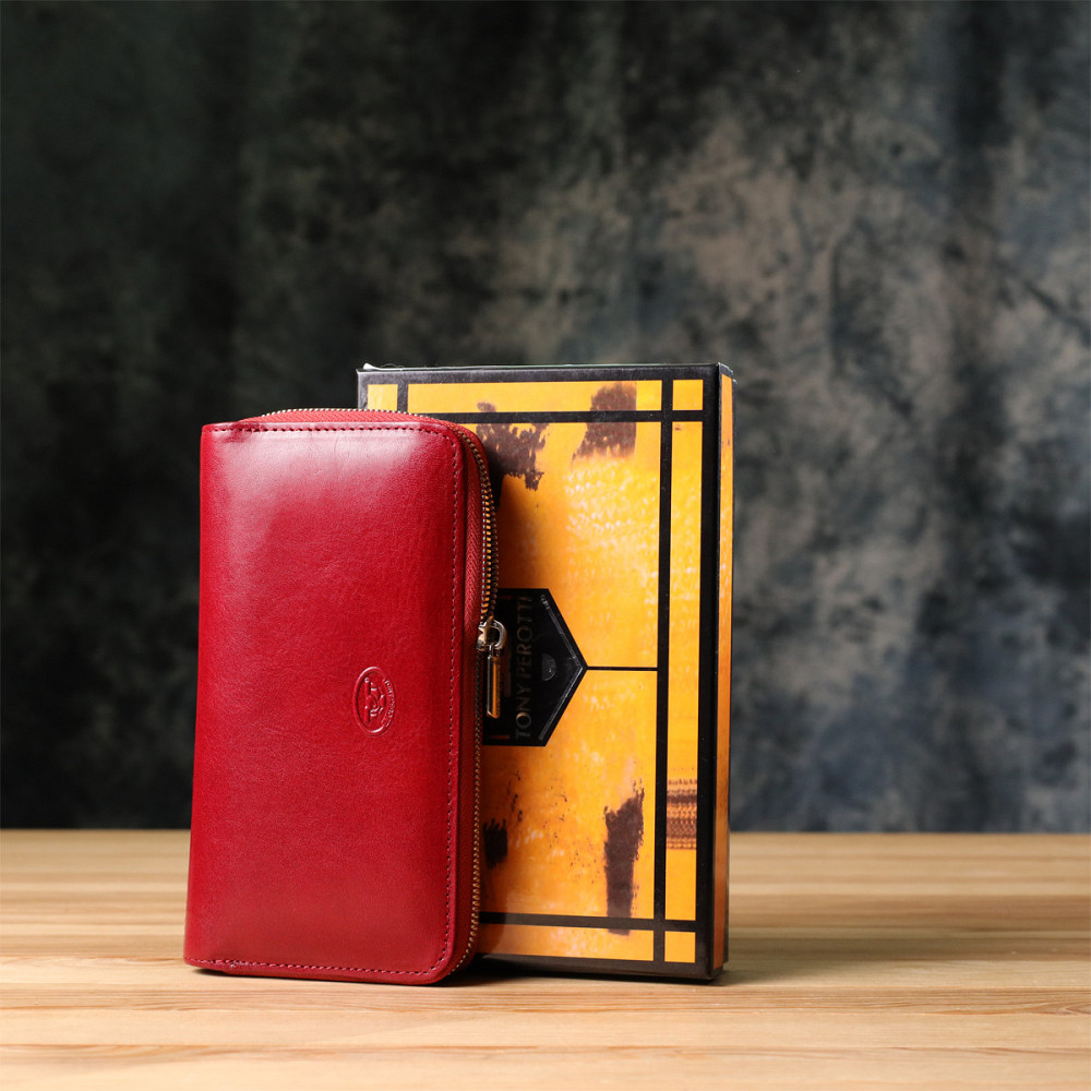 Женский кошелек на одно отделение из гладкой натуральной кожи Красный (Tony Perotti) Киев - изображение 3