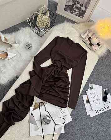 Женское праздничное платье мини со шлейфом микродайвинг Шоколадный, 42/44 Одесса