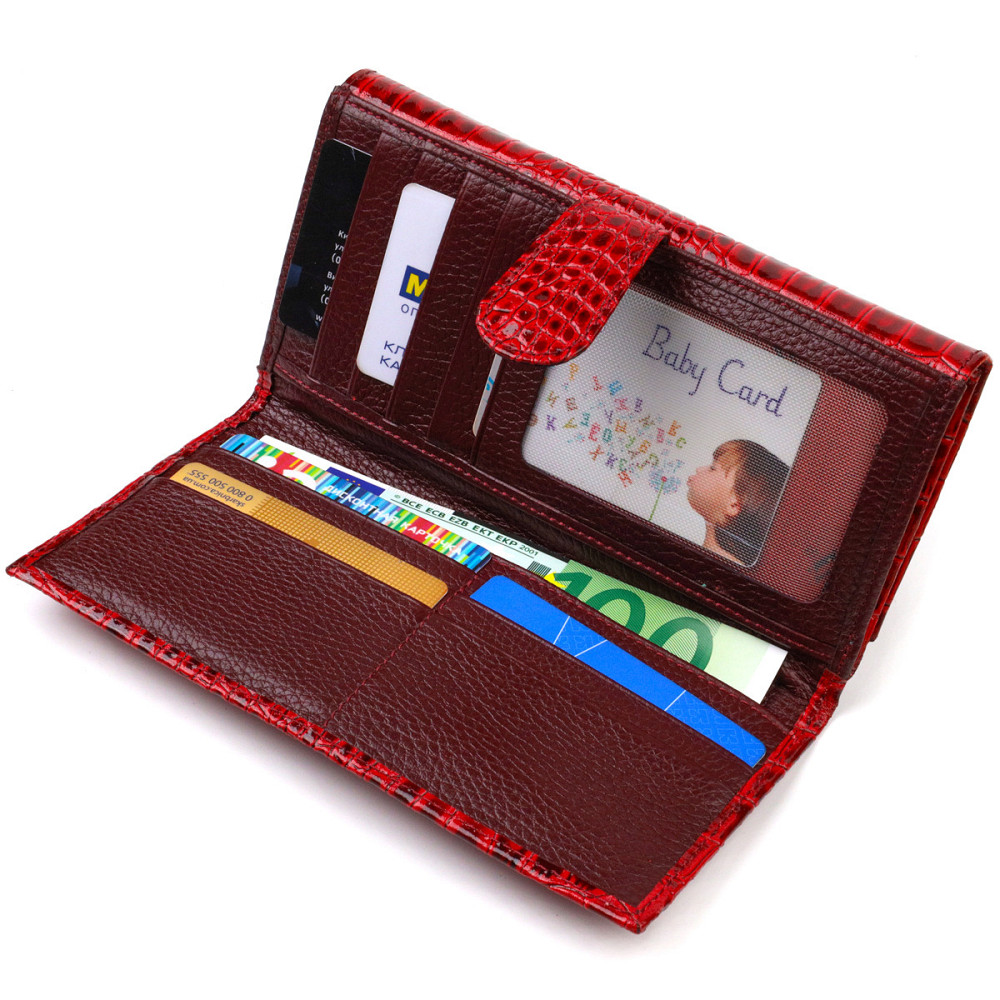 Яркое женское портмоне из натуральной кожи с тиснением под крокодила CANPELLINI 21852 Красный Киев - изображение 5