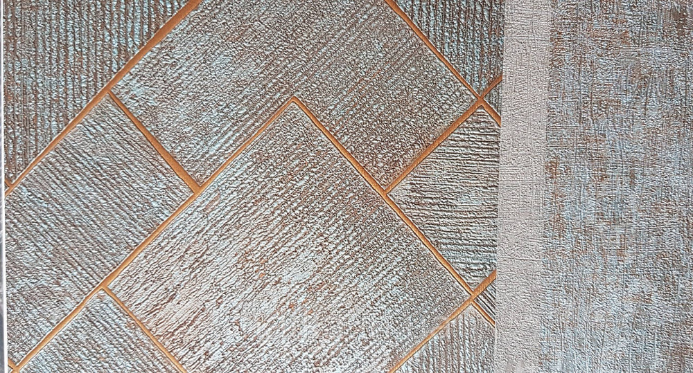 Шпалери вінілові на флізеліні Ritus Marburg метрові геометрія під плитку бірюзові коричневі золотисті Київ - фото 4