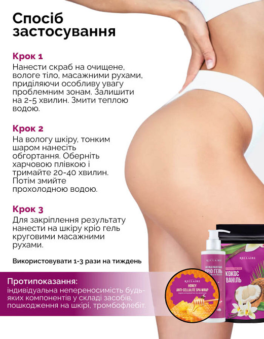 Тройной медовый антицеллюлитный набор SPA Скраб+Обертывания+Крио гель Reclaire cosmetics Киев - изображение 6