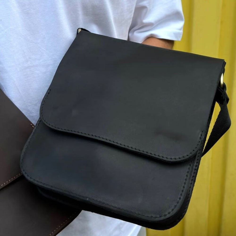 Сумка через плече чоловіча чорна Майамі, сумка месенджер чоловіча 20*24*4 см з широким ремінцемMasterSem Київ - фото 2