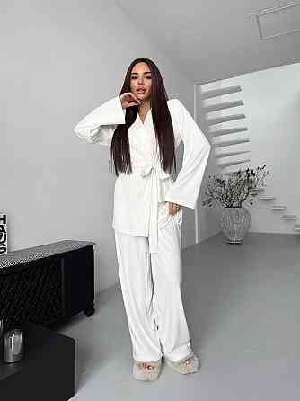 Жіночий стильний домашній костюм штани палаццо + кімоно, велюр Молочний, 42/44 Одеса