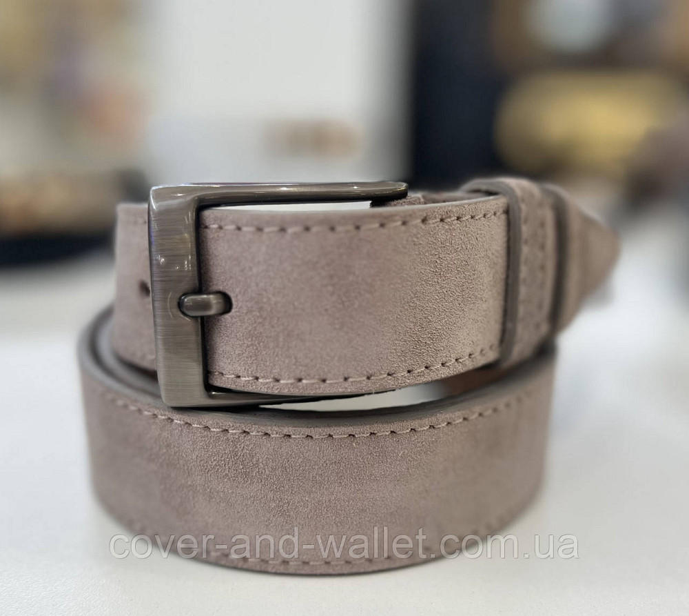 Модный бежевый мужской ремень из натуральной кожи 35мм мм PS Leather (черный) Киев - изображение 1