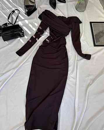 Жіноче вишукане плаття максі з драпіруванням мікродайвінг Шоколад, 46/48 Одеса