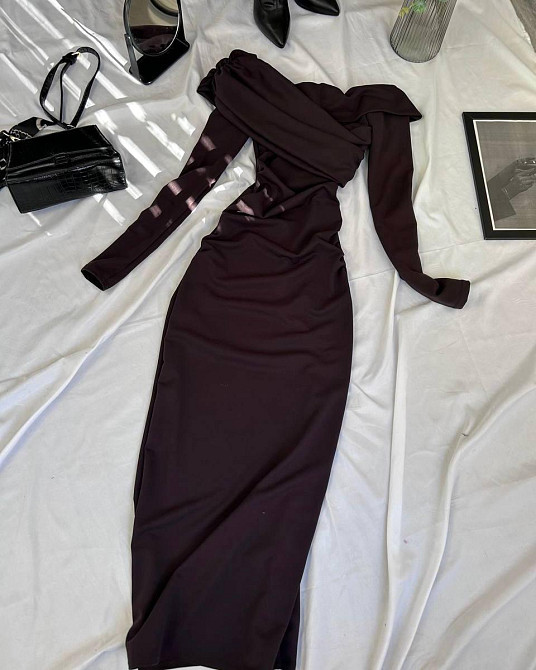 Жіноче вишукане плаття максі з драпіруванням мікродайвінг Шоколад, 46/48 Одеса - фото 1