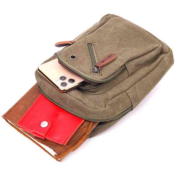 Сумка чоловіча через плече із щільного текстилю 21231 Vintage Оливкова Київ