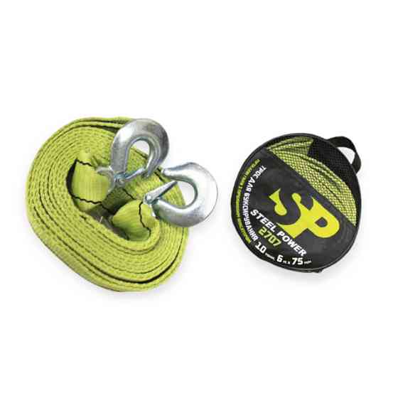 Трос лента 10 т х 6,0м х 75мм крюк/салат/сумка/полипропилен steel power буксир. Мукачево