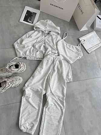 Жіночий повсякденний костюм-трійка: кофта топ і штани двонитка Меланж, 46/48 Одеса