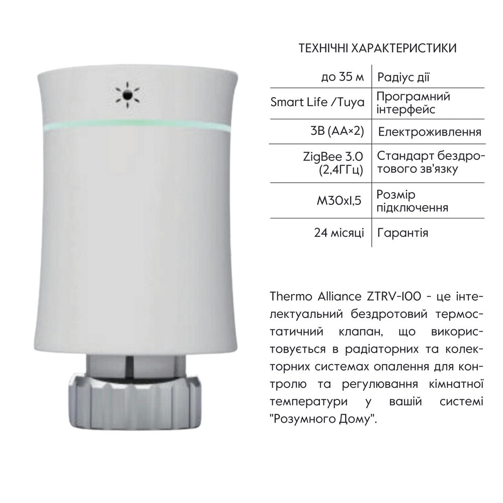 Бездротовий програмований сервопривід для термостатичного крана (Білий матовий) ZTRV-BY-100(W) Київ - фото 3