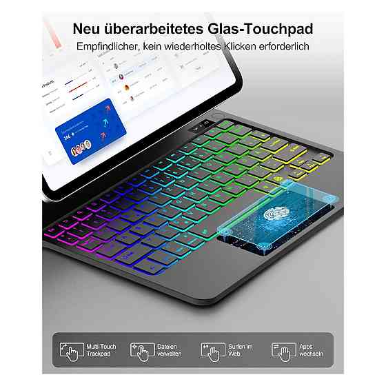 Клавіатура чохол-клавіатура для iPad 10 10.9 і A16 11 Bluetooth трекпад підсвітка RGB магнітна підставка QWERTZ чорна Київ