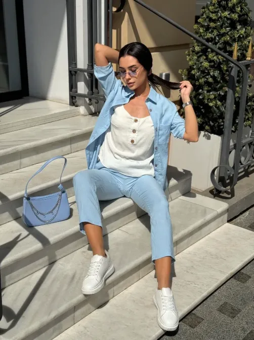 Женский летний костюм Рубашка из трёх частей Футболка Футболка Шёлковый креповый жнец Одесса - изображение 13