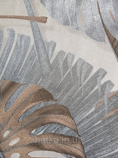 Шпалери вініл на флізеліні гарячого тиснення DU&KA Natura1.06х10 листя монстери пальми коричневі сріблясті Київ - фото 5