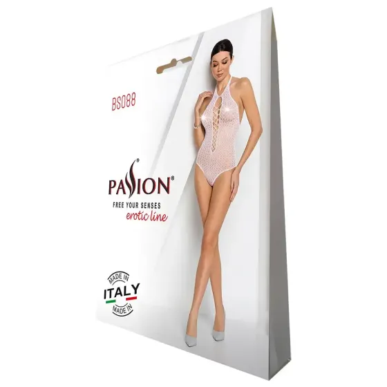 Бодістокінг з декольте Passion BS088 white, імітація корсетної шнурівки Львів