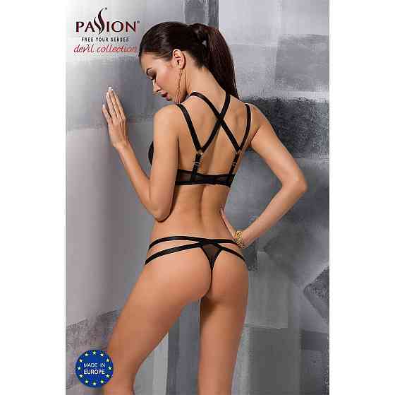 Комплект белья Passion Exclusive HAGAR SET L/XL, black, стрэпы, трусики и лиф Sex Aura Киев