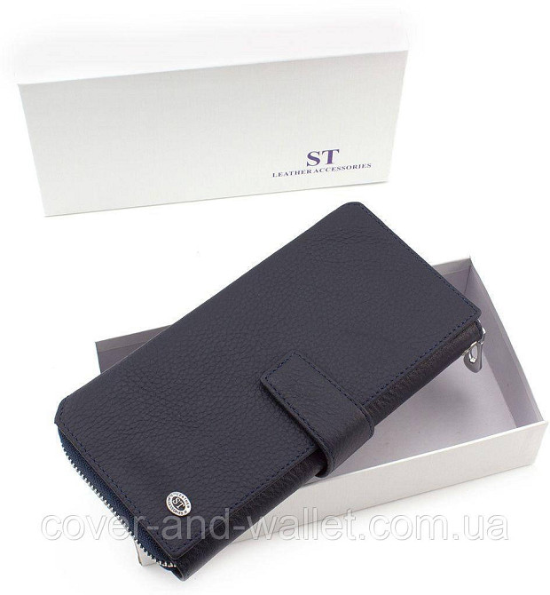 Темно-синій шкіряний гаманець клатч ST 228 Київ - фото 6