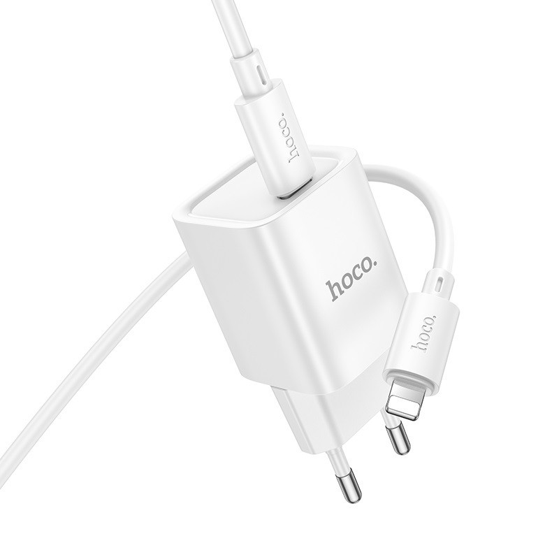 Мережевий зарядний пристрій з кабелем HOCO C148A Charm single port PD30W charger set (C to iP) (EU) White Одеса - фото 3