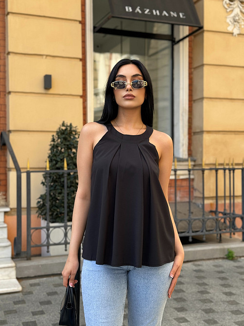 Жіноча блузка без рукавів "Mila" оптом | Норма і батал | Розпродаж моделі Чорний, 46-48 Київ - фото 3