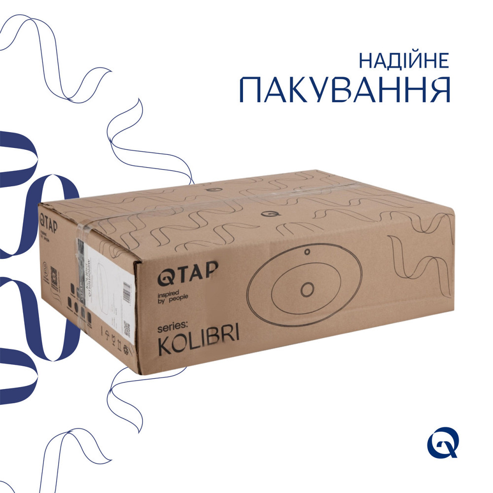 Комплект Qtap Kolibri: Раковина накладна овальна 500x360x140 мм White + Донний клапан PU02 Київ - фото 5