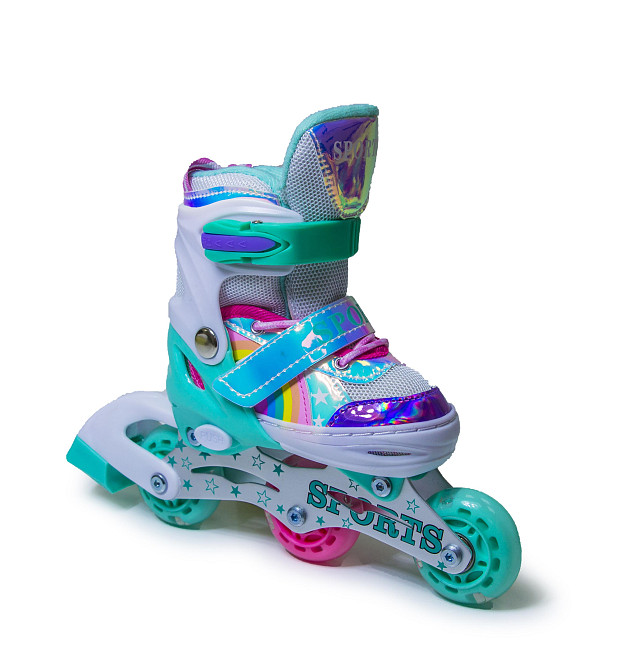 Дитячі розсувні ролики Rainbow Scale Sports бірюзові, розмір 26-29. Усі колеса світяться Одеса - фото 4