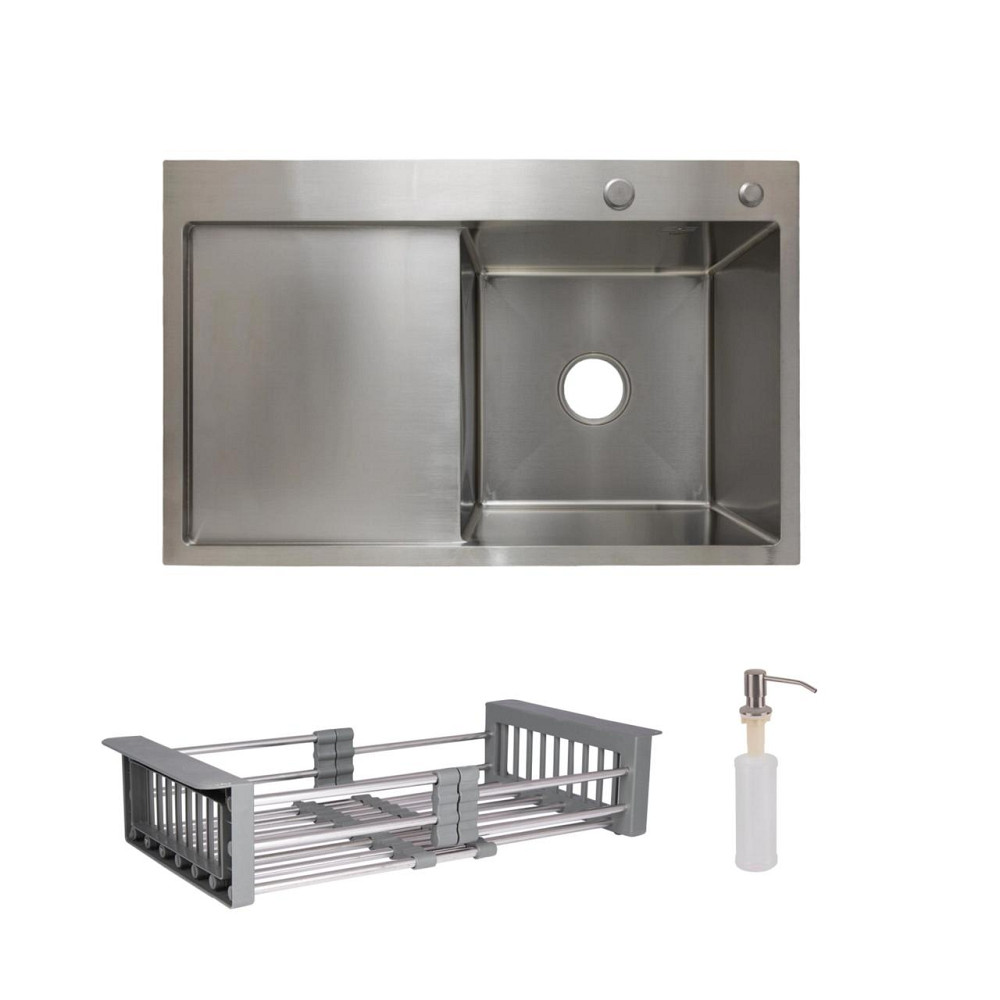 Комплект Lidz Handmade H7849L Мойка для кухни интегрированная крыло слева Brushed в комплекте с дозатором + Lidz K01G Корзина для Киев - изображение 1