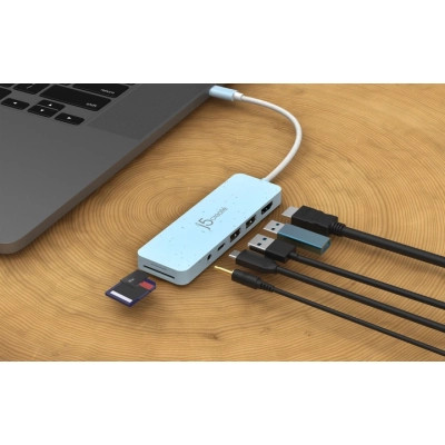 Концентратор J5create USB-C 6-in-1 2xUSB 3.2 + USB-C PD + HDMI 4K + SD/TF + 3.5mm cyan (JCD373EC-N) Винница - изображение 4