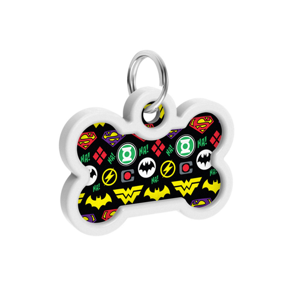 Адресник для собак і котів металевий WAUDOG Smart ID з QR паспортом, малюнок "Супергерої логоманія", кістка, Д 40 мм, Ш 28 мм Київ - фото 4