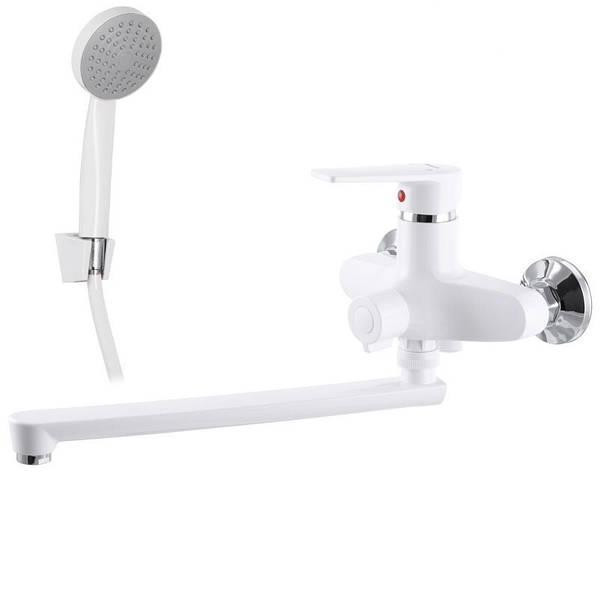 Смеситель для ванны PLAMIX OSCAR-006 EURO SET WHITE (со шлангом, лейкой и кронштейном), пластиковый белый Харьков - изображение 1