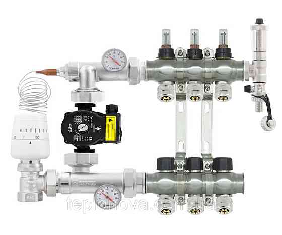 Колектор в зборі на 3 пари виходів нержавійка  "Raftec" для Теплої Підлоги з розходомірами Чернівці