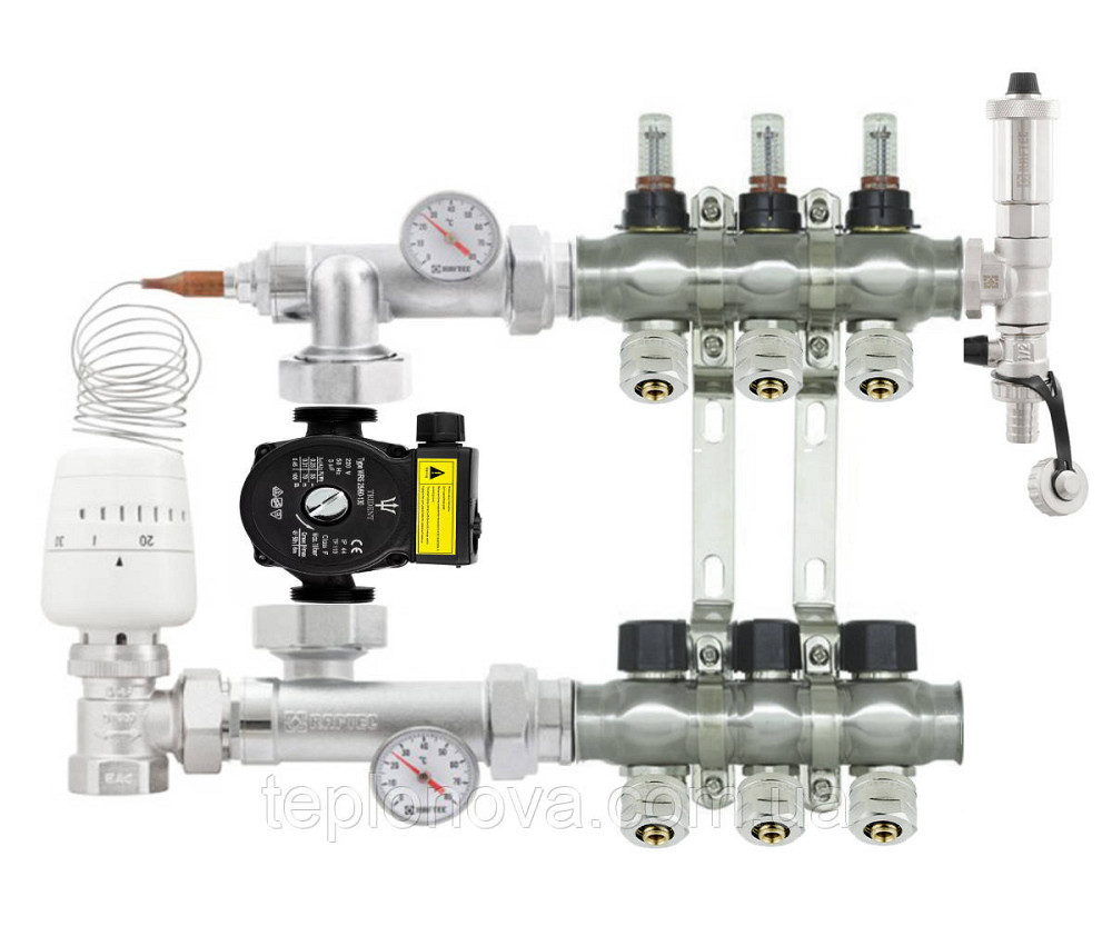 Колектор в зборі на 3 пари виходів нержавійка  "Raftec" для Теплої Підлоги з розходомірами Чернівці - фото 1