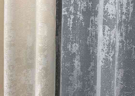Комплект штор VR-Textil Жакард Мармур 150х270 2шт і Тюль 600х270 1763ш-1400т Молочний з білим 71-021/5 Київ