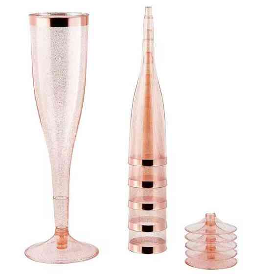 Набір пластикових келихів для шампанського 6 шт преміум класу 192 мл, рожеві, святкові з блискітками Кам'янець-Подільський