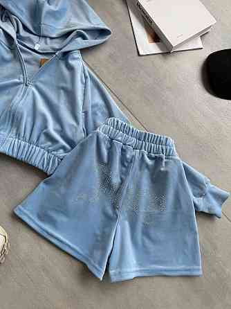 Женский стильный повседневный велюровый костюм Голубой, 44/46 Одесса