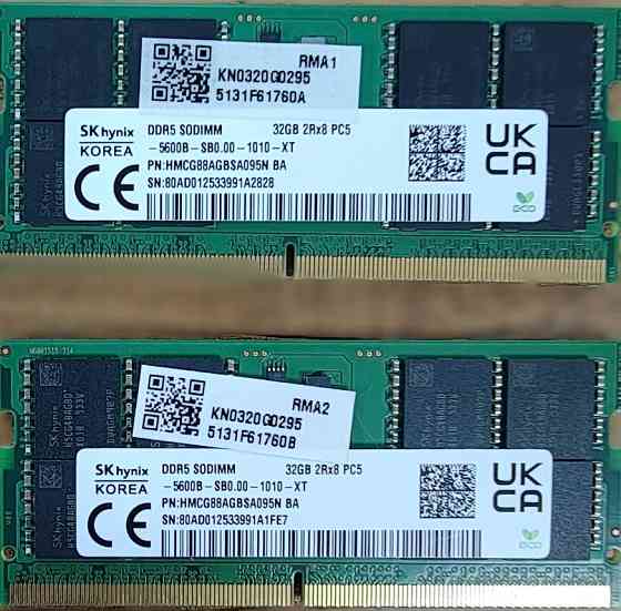 Оперативна пам'ять Hynix 64GB (2х32GB) DDR5 5600 SODIMM HMCG88AGBSA095N . Харків